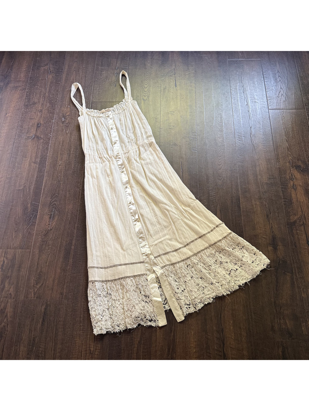 Vintage 90s Trinity Ivory Lace Maxi Slip Dress Button Front Romantic Prairie S